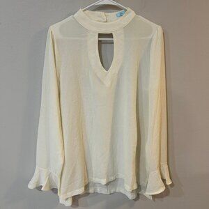 She + Sky White Flowy Long Sleeve Sheer Blouse Women's Size Large